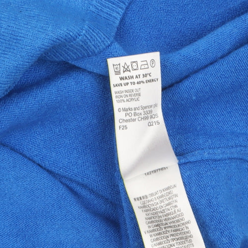 Marks and Spencer Women's Blue V-Neck Acrylic Jumper Size 12
