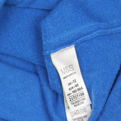 Marks and Spencer Women's Blue V-Neck Acrylic Jumper Size 12