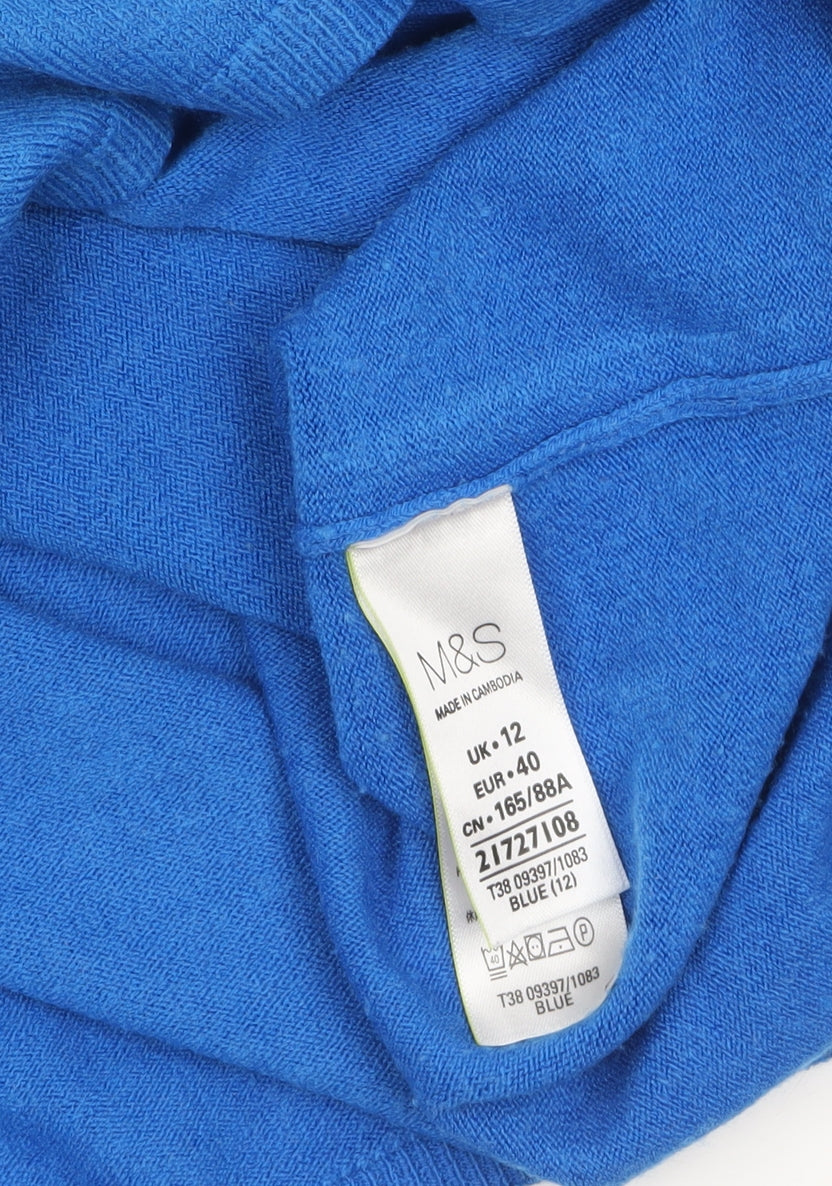 Marks and Spencer Women's Blue V-Neck Acrylic Jumper Size 12