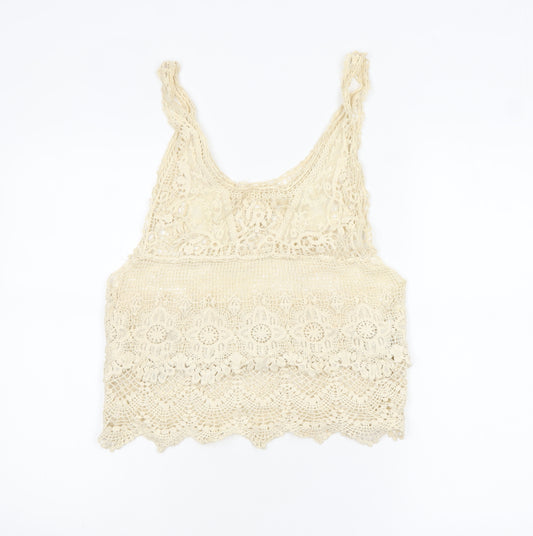 Vila Women Beige Crochet Lace Camisole Tank Top XS