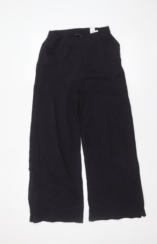 ZARA Women’s Black Wide-Leg Cotton Blend Breezy Trousers Size 12
