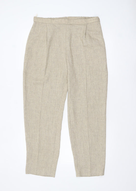 Marks and Spencer Women’s Beige Linen-Look Trousers UK 16 Regular Fit