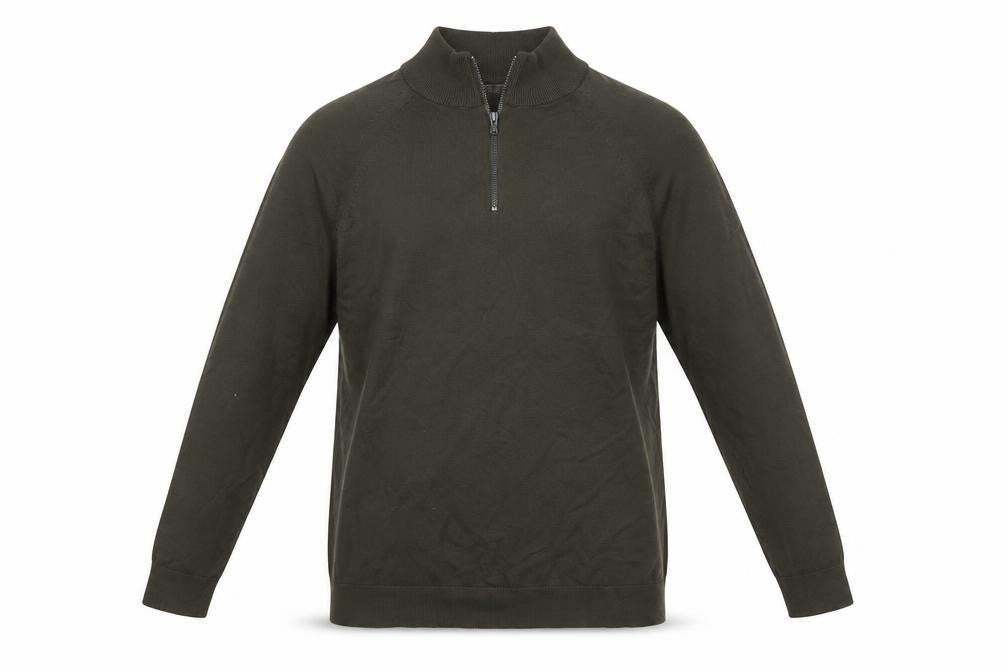 Marks and Spencer Men's Green 1/2 Zip High Neck Cotton Jumper M