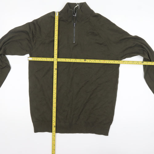 Marks and Spencer Men's Green 1/2 Zip High Neck Cotton Jumper M