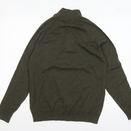 Marks and Spencer Men's Green 1/2 Zip High Neck Cotton Jumper M