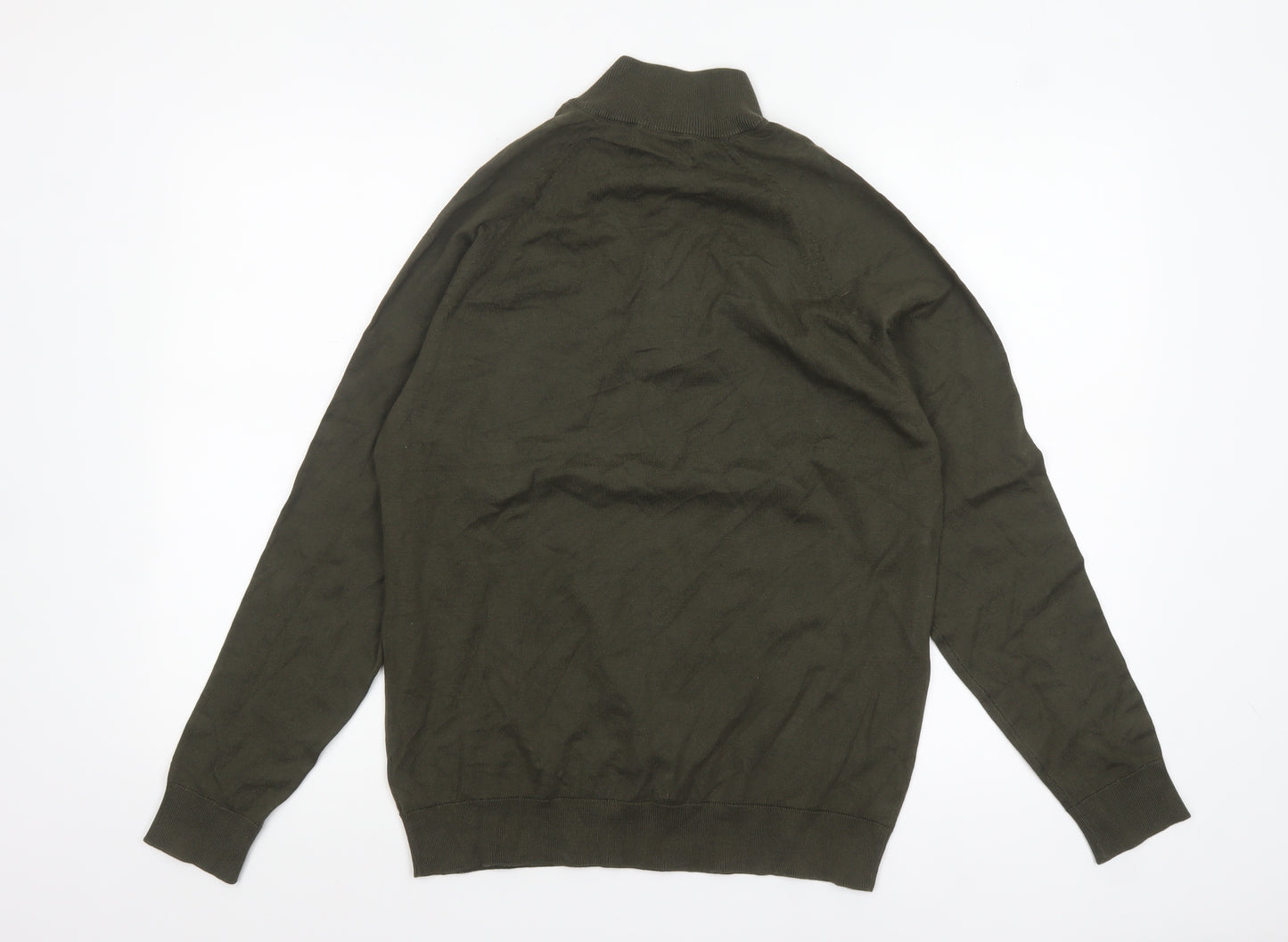 Marks and Spencer Men's Green 1/2 Zip High Neck Cotton Jumper M