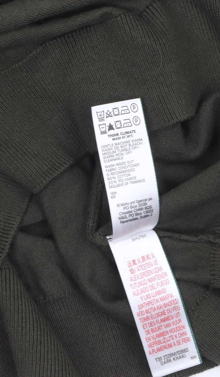 Marks and Spencer Men's Green 1/2 Zip High Neck Cotton Jumper M