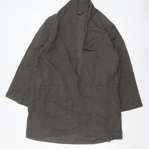 Topshop Women’s Green Embroidered Cotton Kimono Coatigan Size 14
