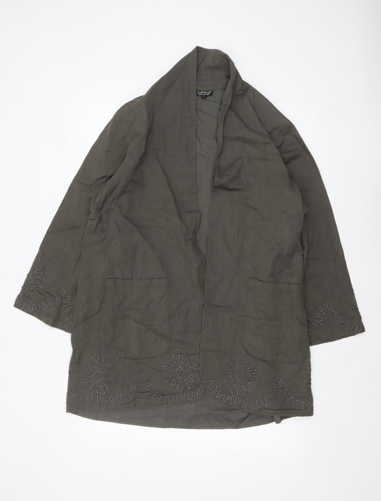 Topshop Women’s Green Embroidered Cotton Kimono Coatigan Size 14
