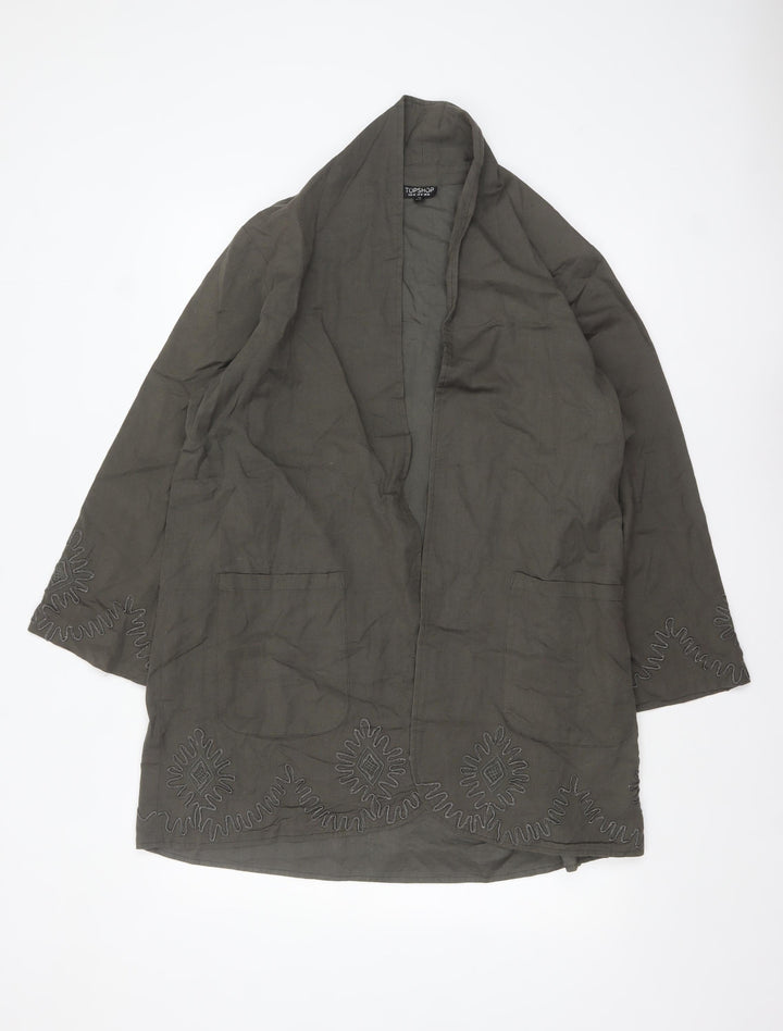 Topshop Women’s Green Embroidered Cotton Kimono Coatigan Size 14
