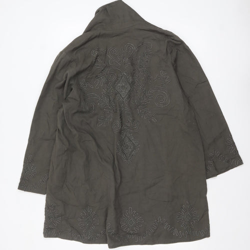 Topshop Women’s Green Embroidered Cotton Kimono Coatigan Size 14