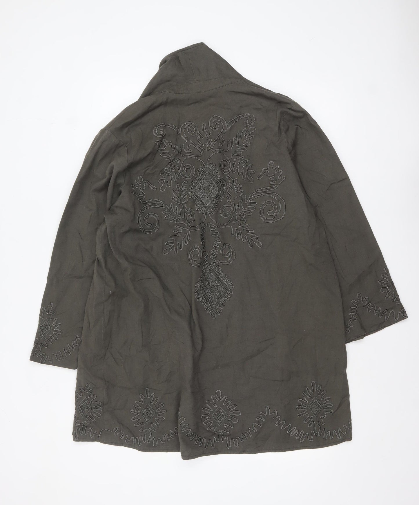 Topshop Women’s Green Embroidered Cotton Kimono Coatigan Size 14