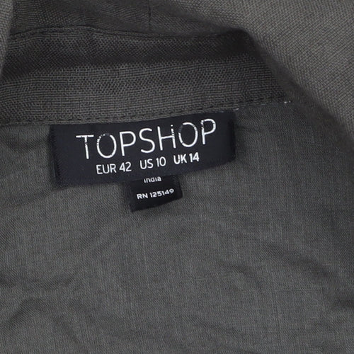 Topshop Women’s Green Embroidered Cotton Kimono Coatigan Size 14