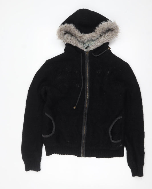 Komodo Womens Black Wool Full Zip Hooded Jumper M