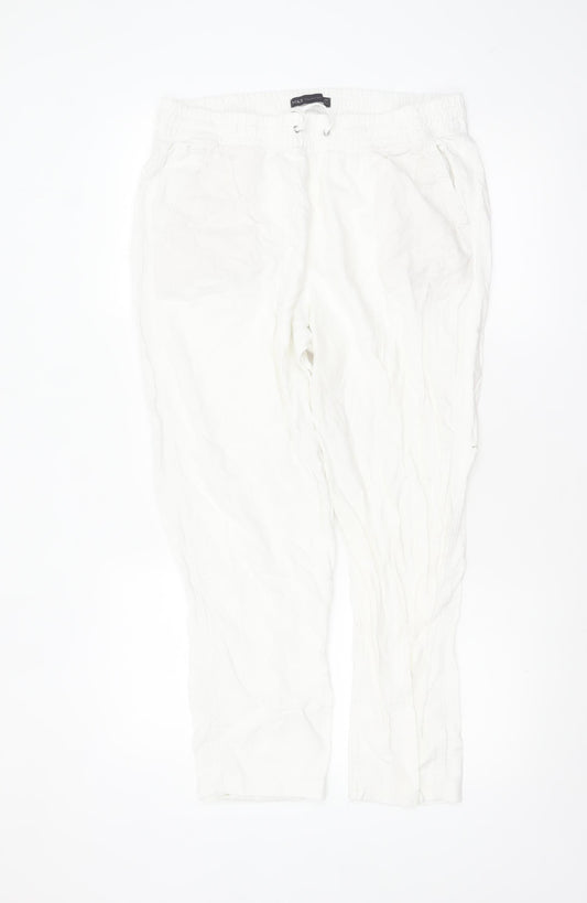 Marks and Spencer Womens White Linen Blend Elastic Waist Trousers Size 14