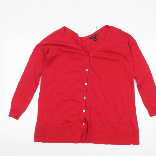 Mango Women Red Cotton Blend V-Neck Long Sleeve Cardigan S