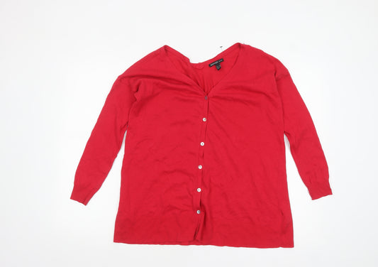 Mango Women Red Cotton Blend V-Neck Long Sleeve Cardigan S