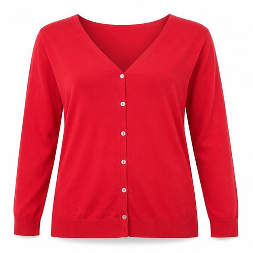 Mango Women Red Cotton Blend V-Neck Long Sleeve Cardigan S