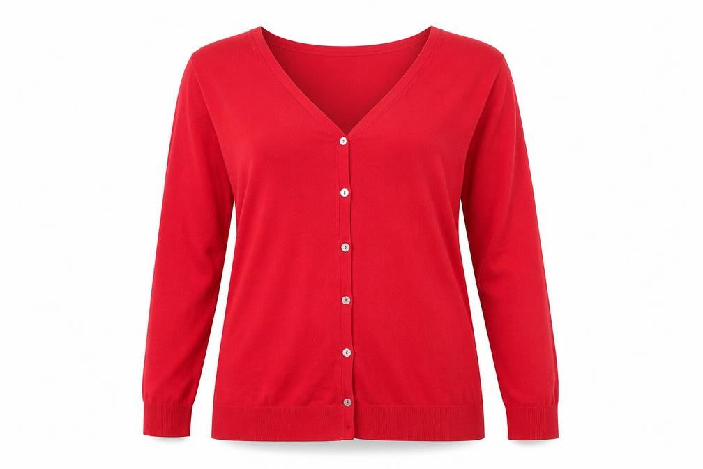 Mango Women Red Cotton Blend V-Neck Long Sleeve Cardigan S