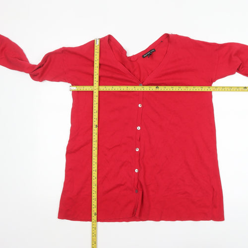 Mango Women Red Cotton Blend V-Neck Long Sleeve Cardigan S
