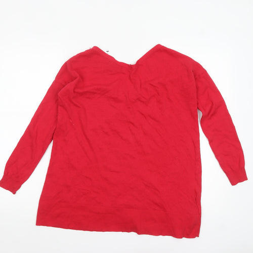 Mango Women Red Cotton Blend V-Neck Long Sleeve Cardigan S