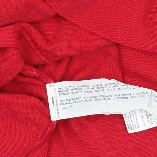 Mango Women Red Cotton Blend V-Neck Long Sleeve Cardigan S
