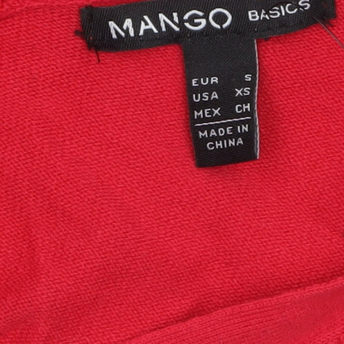Mango Women Red Cotton Blend V-Neck Long Sleeve Cardigan S