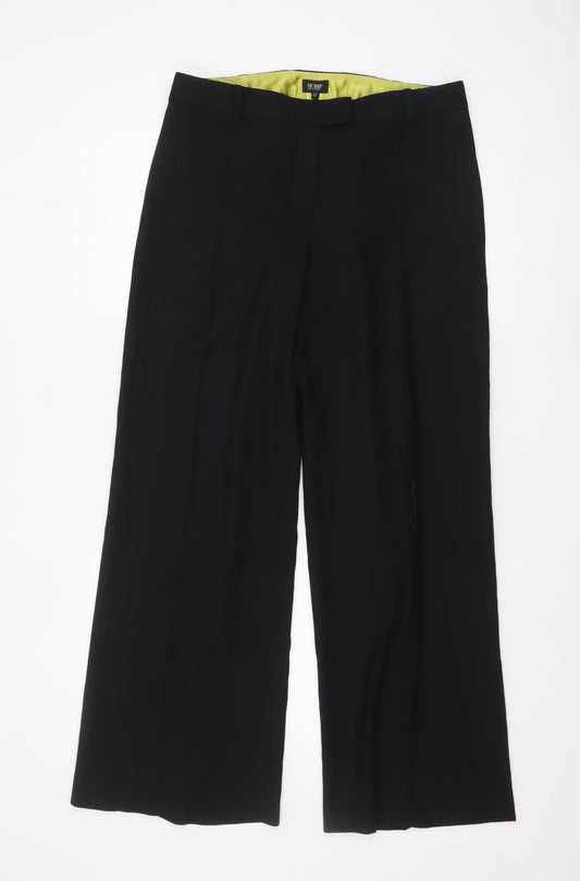 Hobbs Women Black Wool Wide-Leg Trousers Size 12