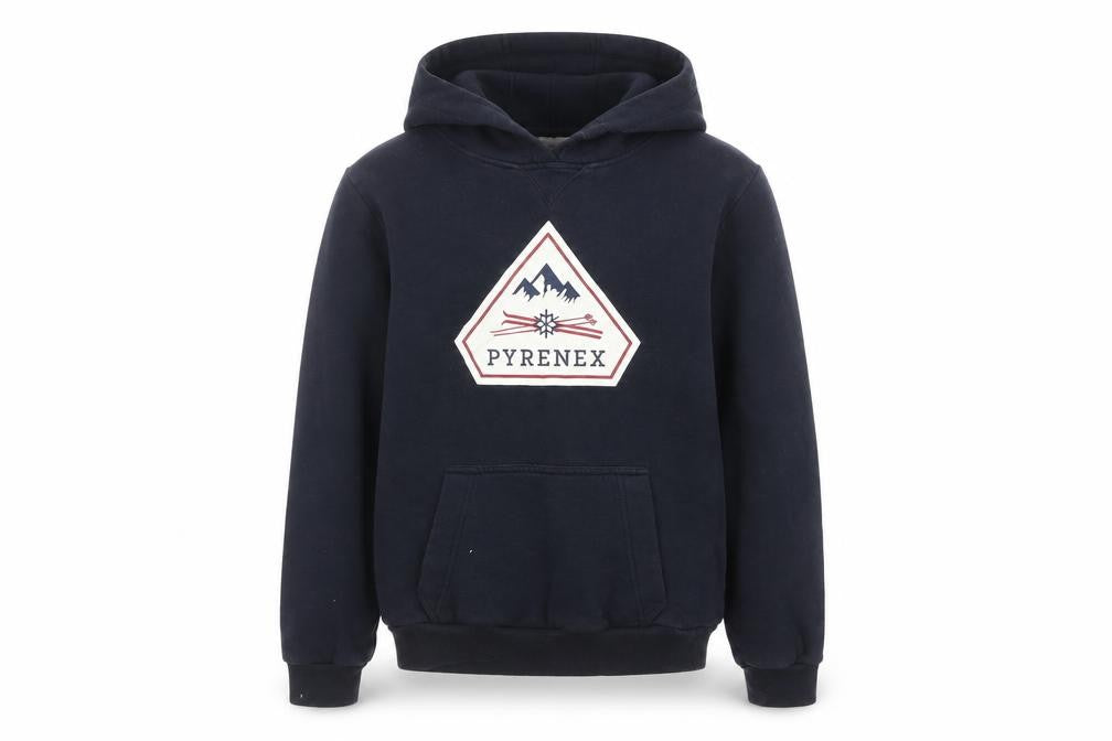 Front view of Pyrenex boys’ black 14 years pullover hoodie 100% cotton graphic print