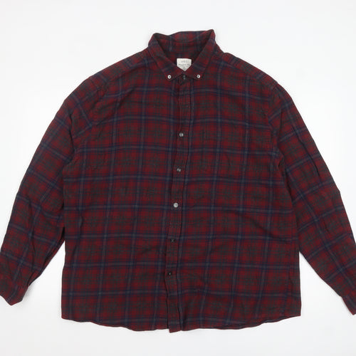 Marks and Spencer Men’s Red Check Flannel Button-Up Shirt 2XL Regular Fit