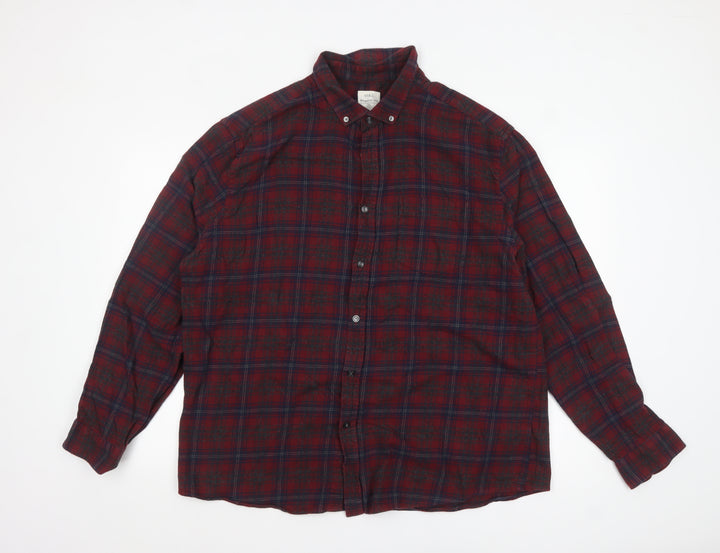 Marks and Spencer Men’s Red Check Flannel Button-Up Shirt 2XL Regular Fit