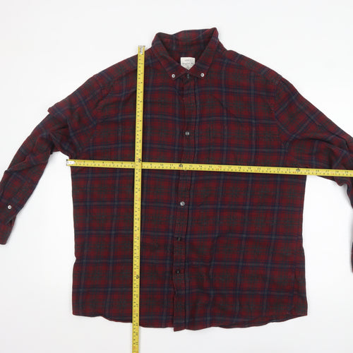 Marks and Spencer Men’s Red Check Flannel Button-Up Shirt 2XL Regular Fit