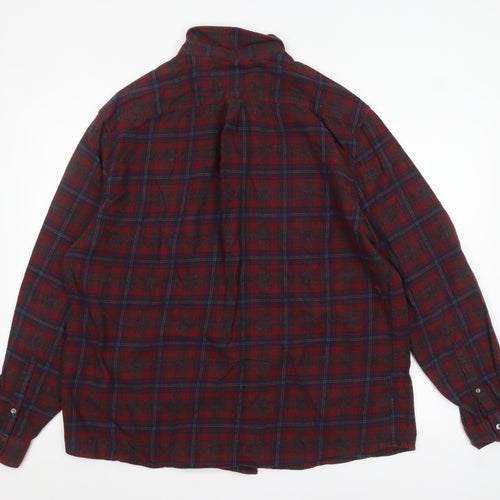 Marks and Spencer Men’s Red Check Flannel Button-Up Shirt 2XL Regular Fit