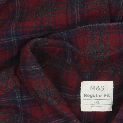 Marks and Spencer Men’s Red Check Flannel Button-Up Shirt 2XL Regular Fit