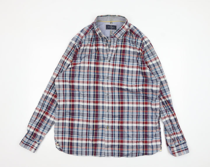 Marks and Spencer Blue Harbour Men's Red Blue Check Cotton Long Sleeve Shirt L