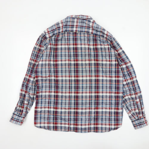 Marks and Spencer Blue Harbour Men's Red Blue Check Cotton Long Sleeve Shirt L