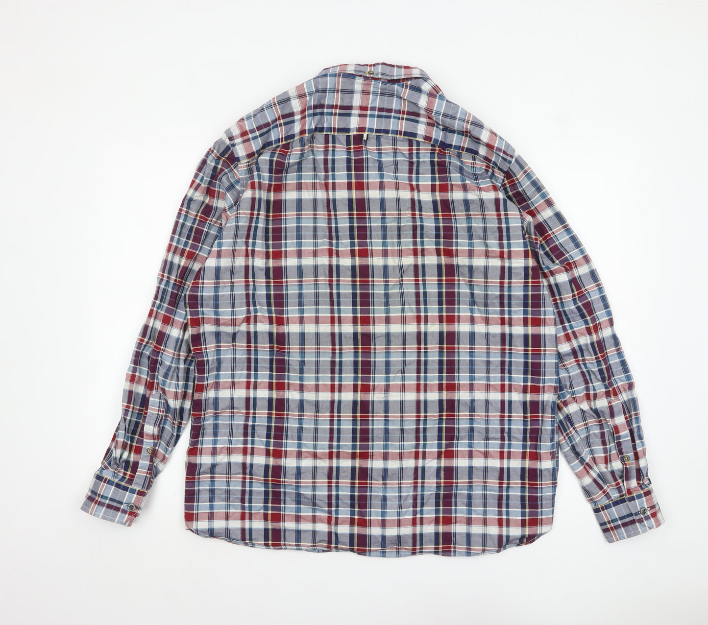 Marks and Spencer Blue Harbour Men's Red Blue Check Cotton Long Sleeve Shirt L