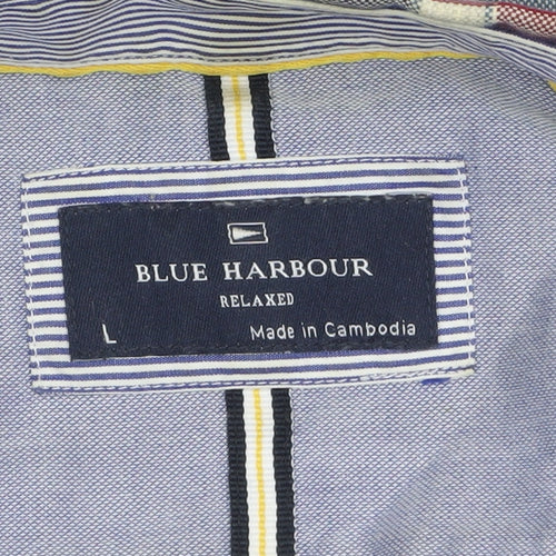 Marks and Spencer Blue Harbour Men's Red Blue Check Cotton Long Sleeve Shirt L