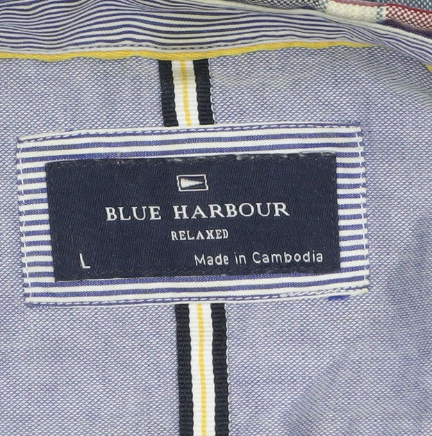 Marks and Spencer Blue Harbour Men's Red Blue Check Cotton Long Sleeve Shirt L