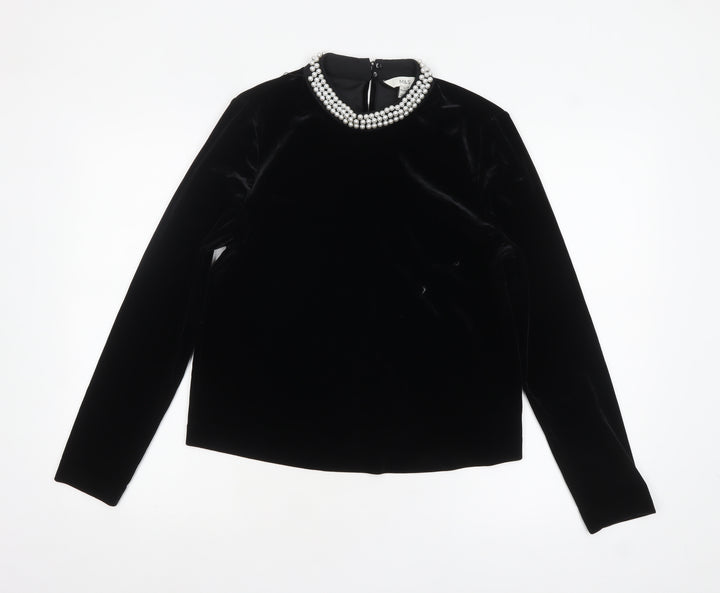 Marks and Spencer Women's Black Velvet Beaded Blouse Size 10