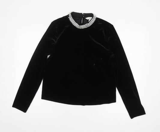 Marks and Spencer Women's Black Velvet Beaded Blouse Size 10