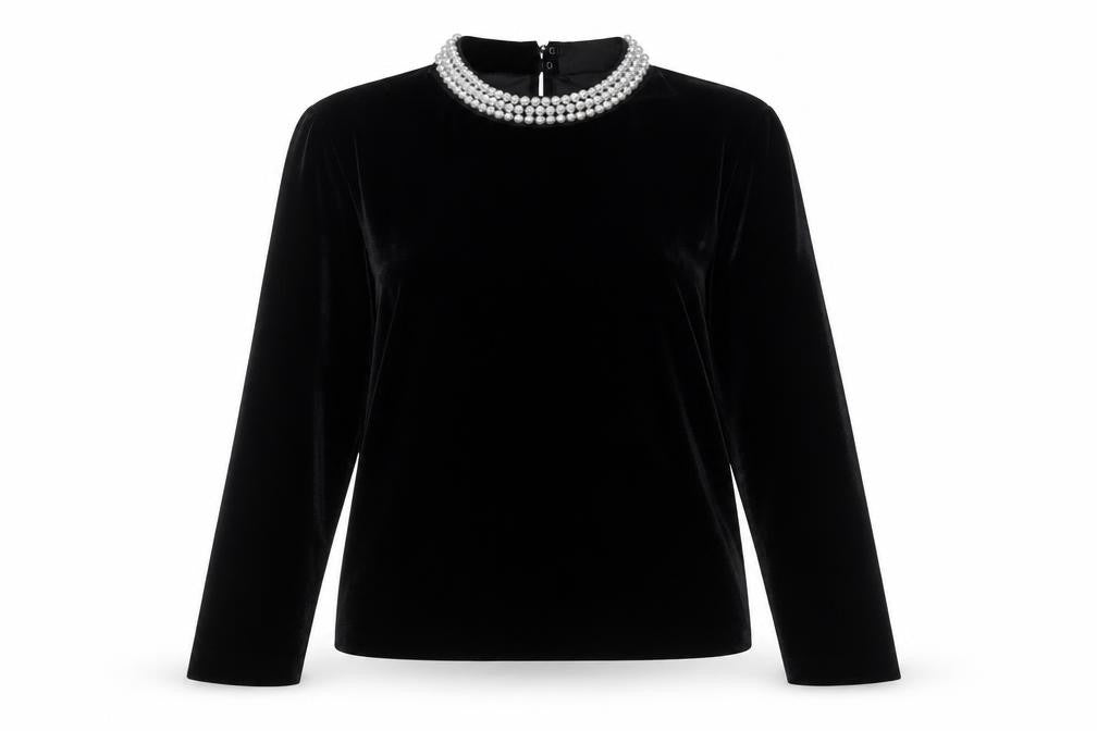 Front view of Marks & Spencer Women's Black Velvet Beaded Blouse, size 10