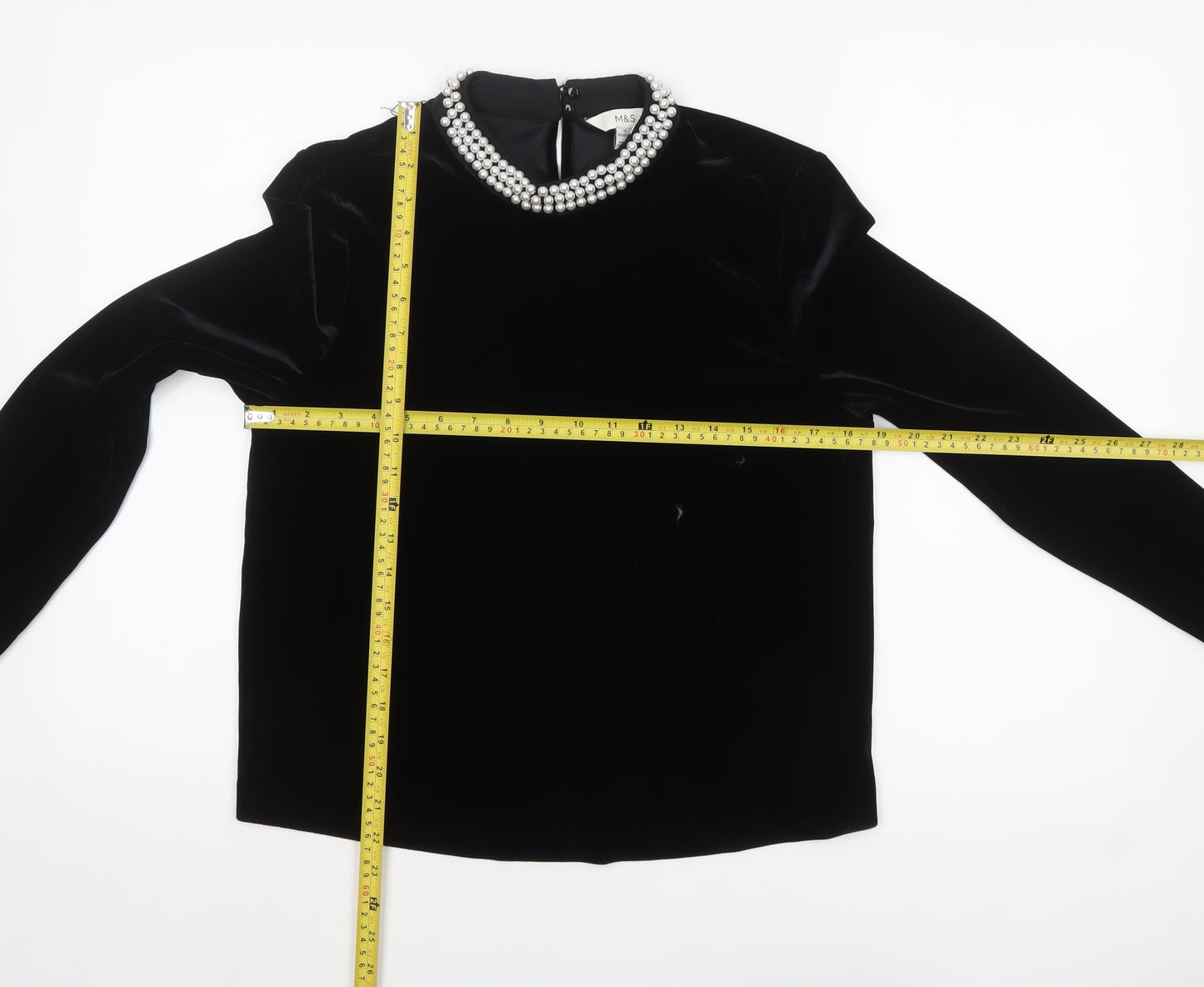 Marks and Spencer Women's Black Velvet Beaded Blouse Size 10