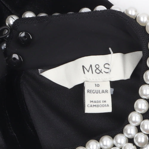 Marks and Spencer Women's Black Velvet Beaded Blouse Size 10