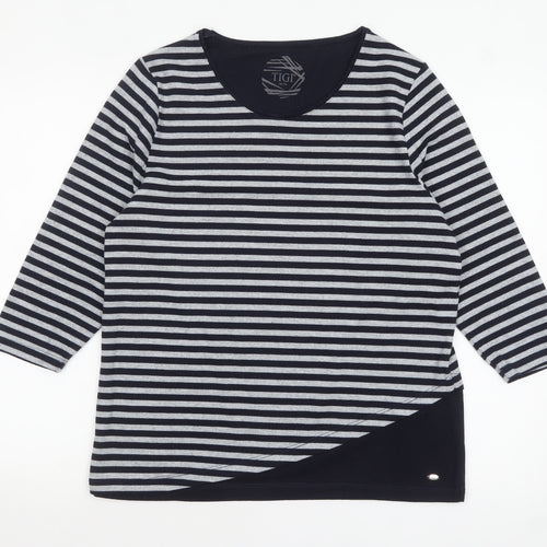 TIGI Womens Blue Striped 3/4 Sleeve Jersey Top Size 14/16