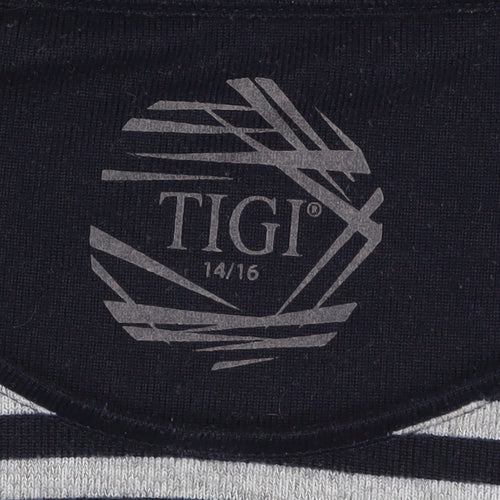 TIGI Womens Blue Striped 3/4 Sleeve Jersey Top Size 14/16