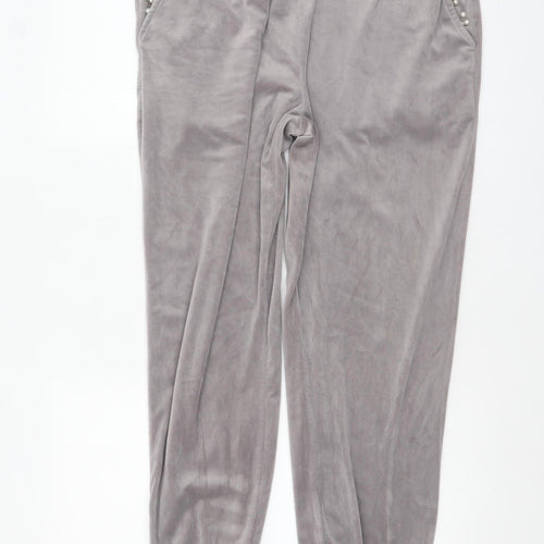 JYI London Womens Grey Velour Pearl Jogger Trousers 3XL