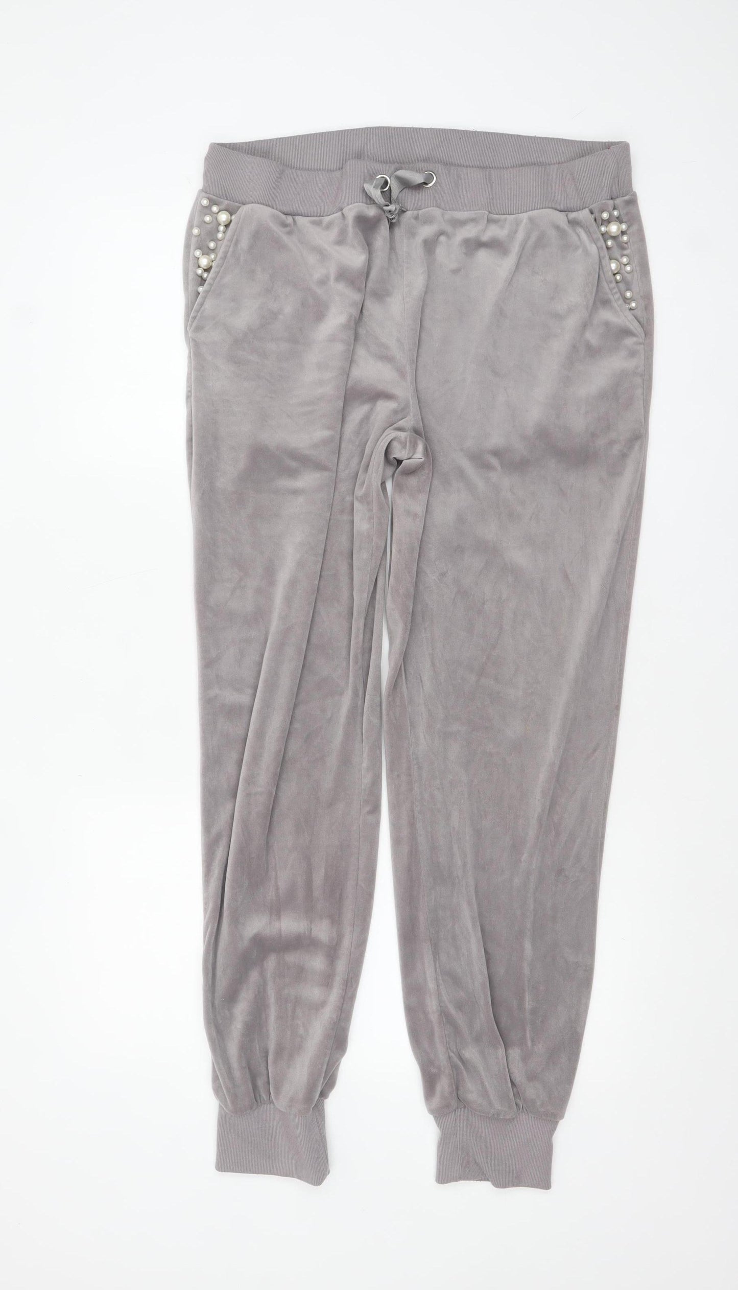 JYI London Womens Grey Velour Pearl Jogger Trousers 3XL