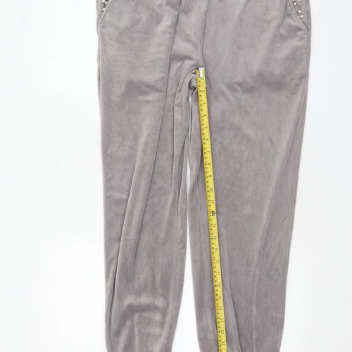 JYI London Womens Grey Velour Pearl Jogger Trousers 3XL