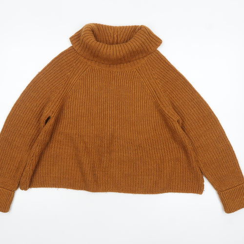 Marks and Spencer Women Brown Roll Neck Chunky Knit Jumper Size 14